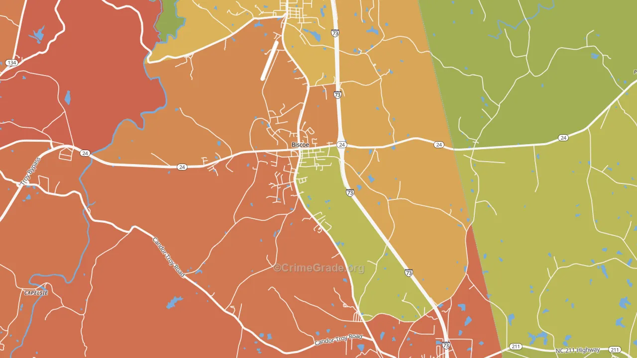 Biscoe, NC Map of Burglary Rates