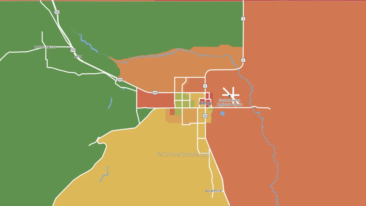 Bishop, CA Map of Burglary Rates