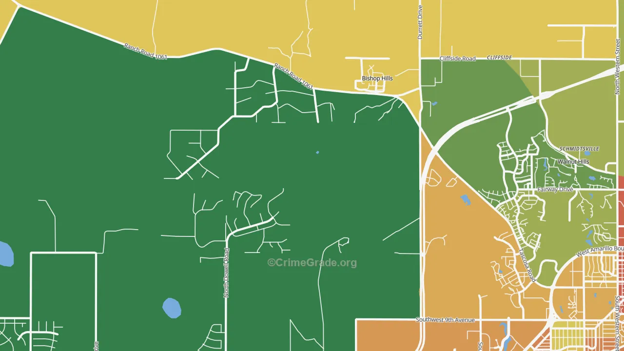 Bishop Hills, TX Map of Burglary Rates