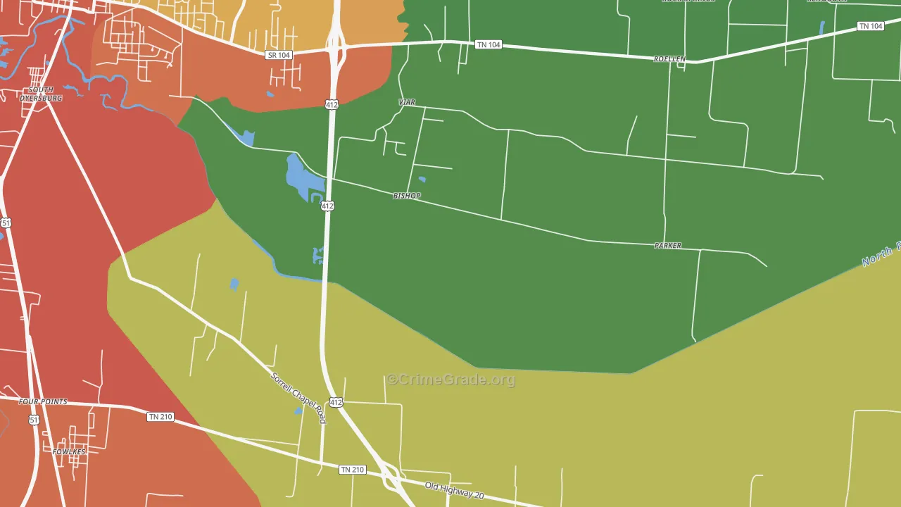 Bishop, TN Map of Burglary Rates