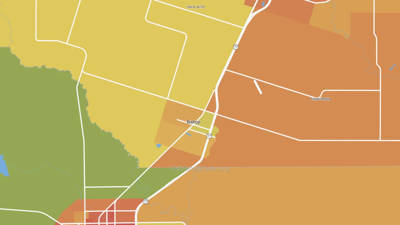 Bishop, TX Map of Burglary Rates