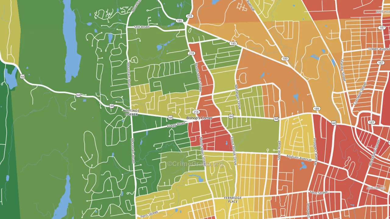 Bishops Corner, West Hartford, CT Map of Burglary Rates
