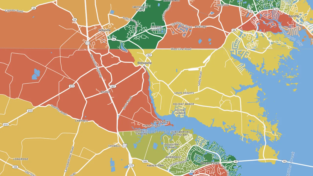Bishopville, MD Map of Burglary Rates