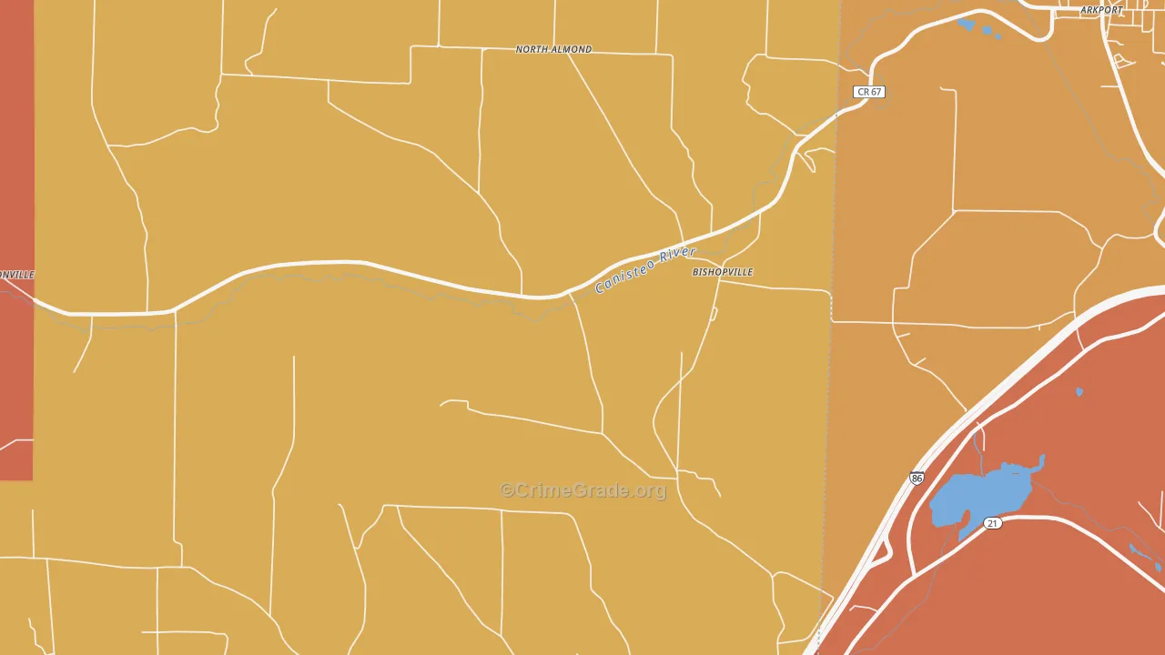 Bishopville, NY Map of Burglary Rates
