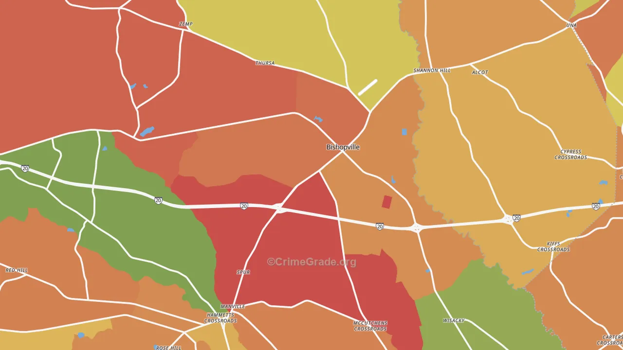 Bishopville, SC Map of Burglary Rates