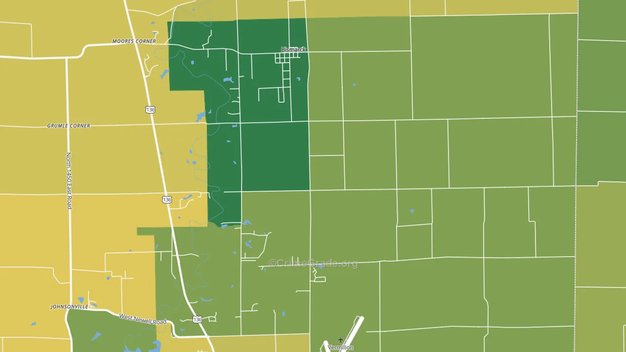Bismarck, IL Map of Burglary Rates
