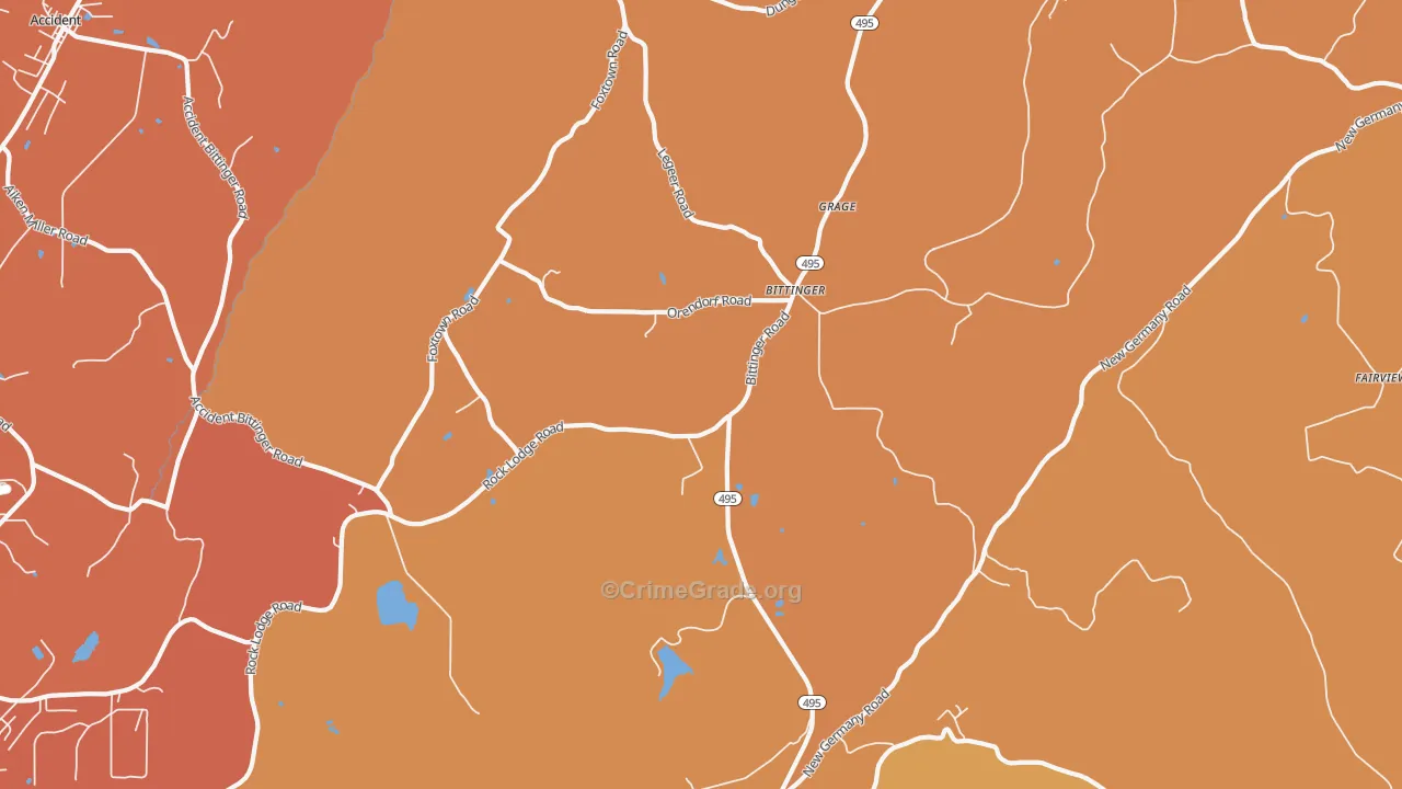 Bittinger, MD Map of Burglary Rates