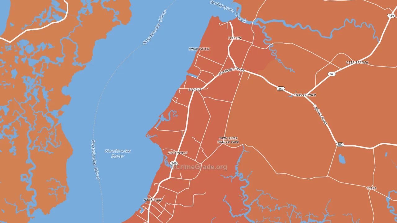 Bivalve, MD Map of Burglary Rates
