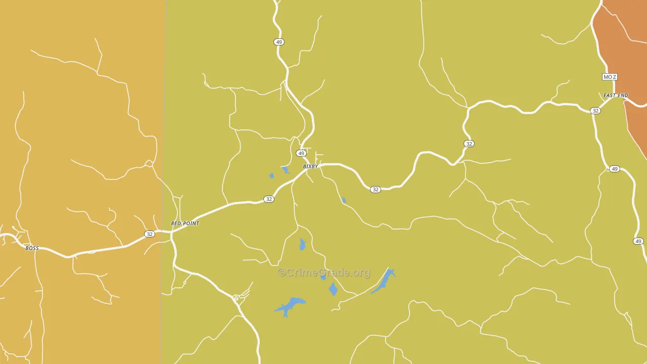 Bixby, MO Map of Burglary Rates
