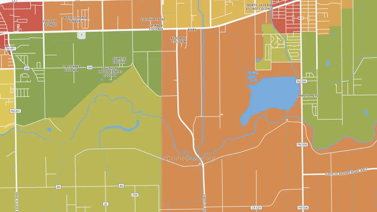 Bixby, TX Map of Burglary Rates