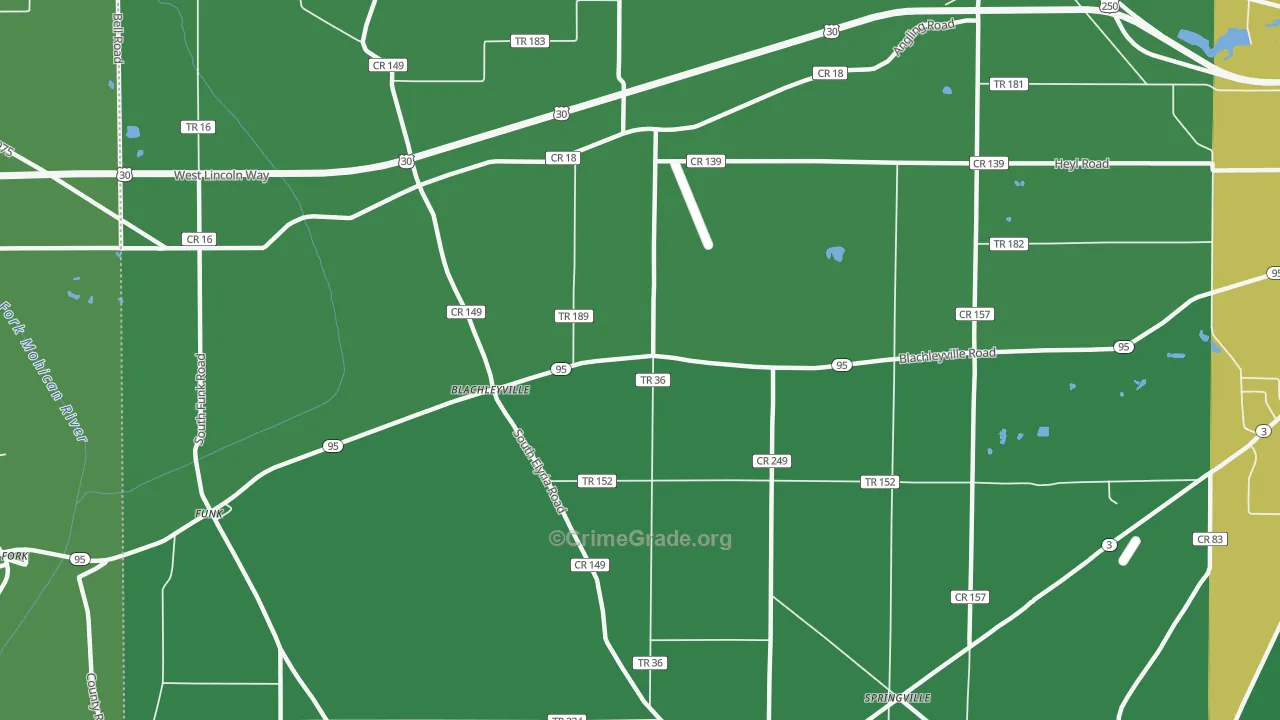 Blachleyville, OH Map of Burglary Rates