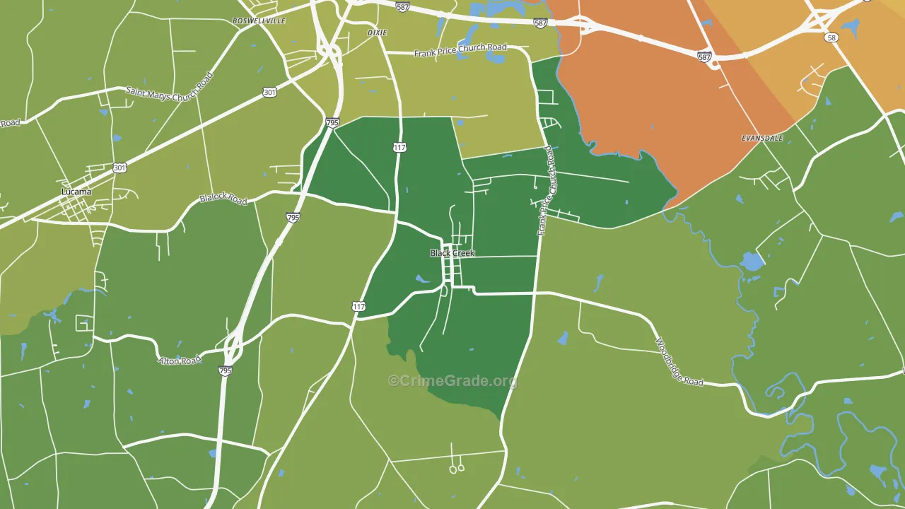 Black Creek, NC Map of Burglary Rates