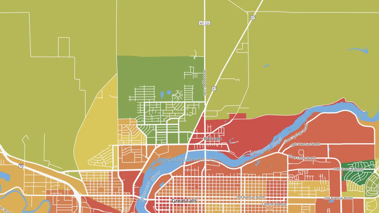 Black Eagle, MT Map of Burglary Rates