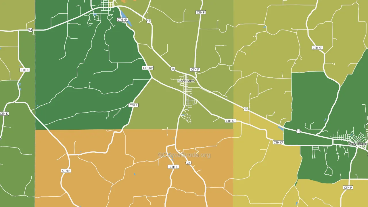 Black Earth, WI Map of Burglary Rates