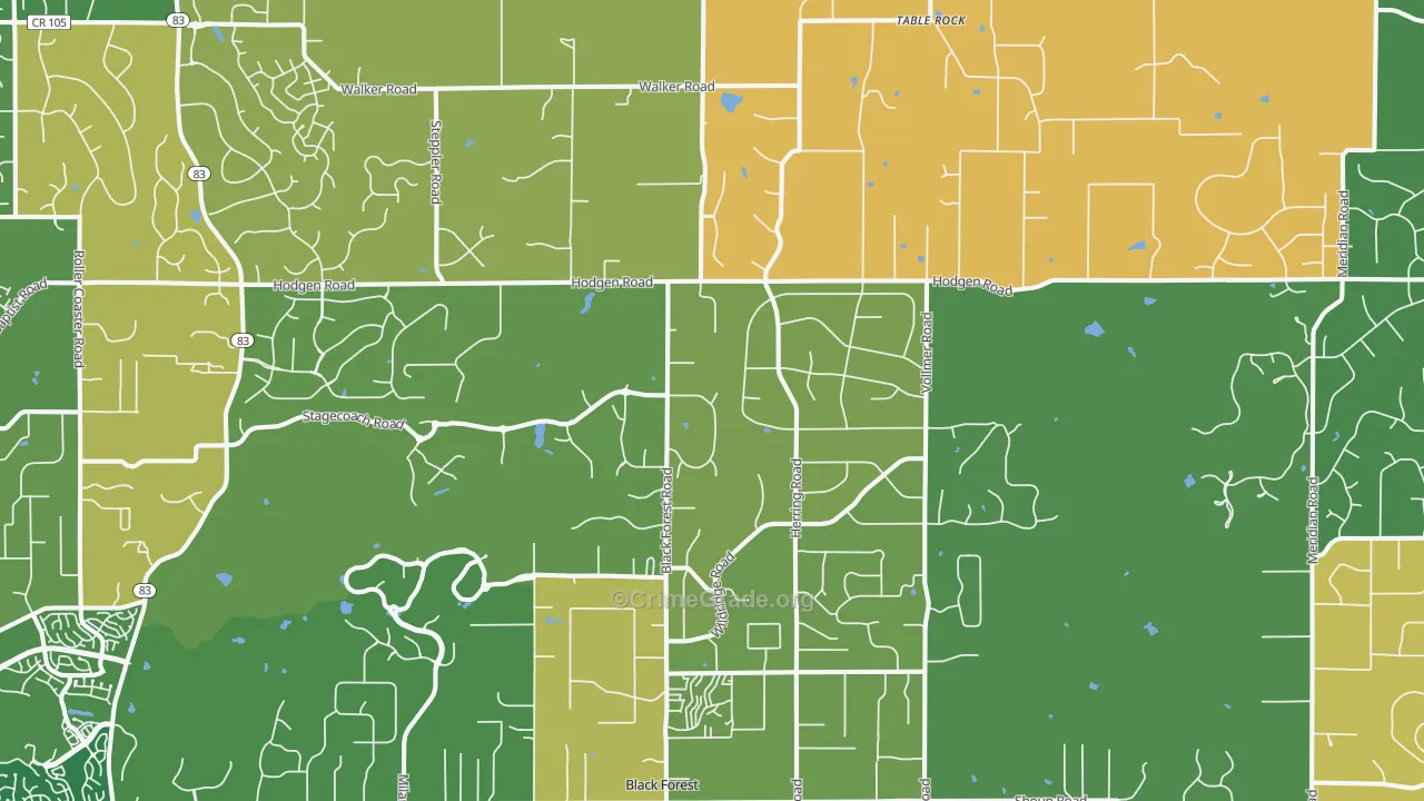 Black Forest, CO Map of Burglary Rates