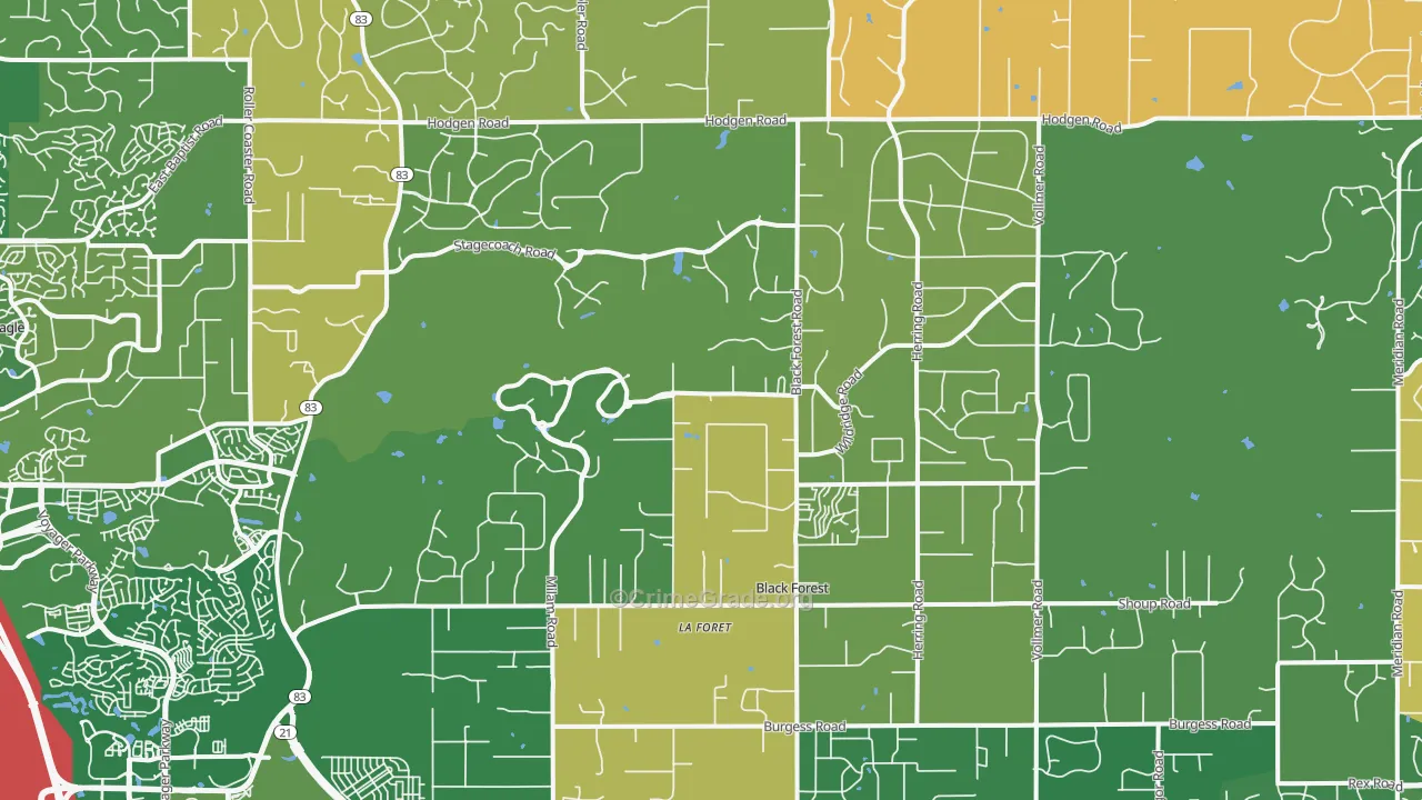 Black Forest, Colorado Springs, CO Map of Burglary Rates