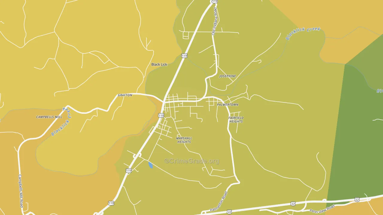 Black Lick, PA Map of Burglary Rates