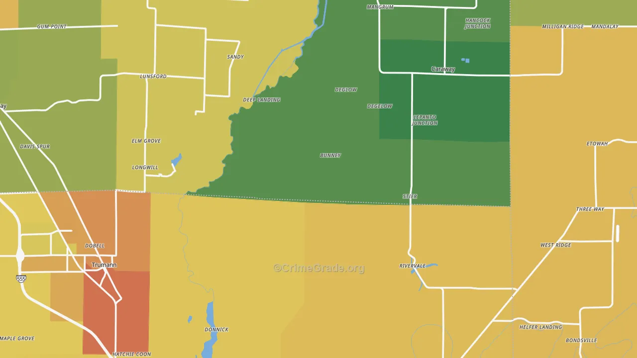 Black Oak, AR Map of Burglary Rates
