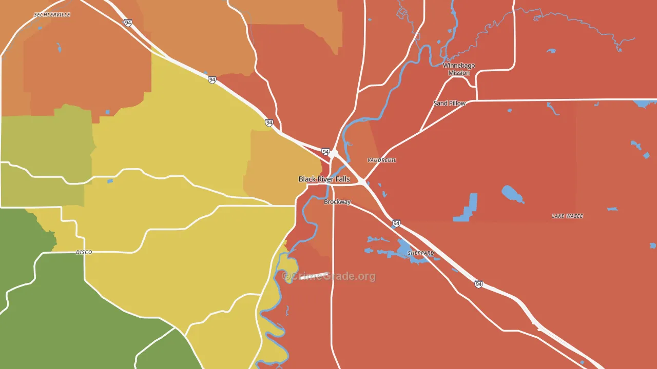 Black River Falls, WI Map of Burglary Rates