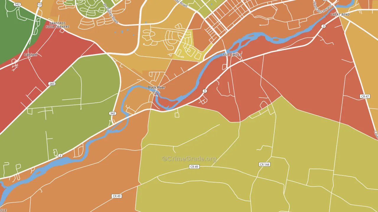 Black River, NY Map of Burglary Rates
