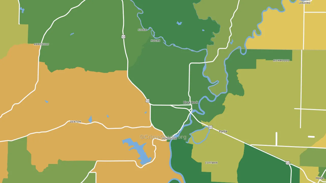 Black Rock, AR Map of Burglary Rates