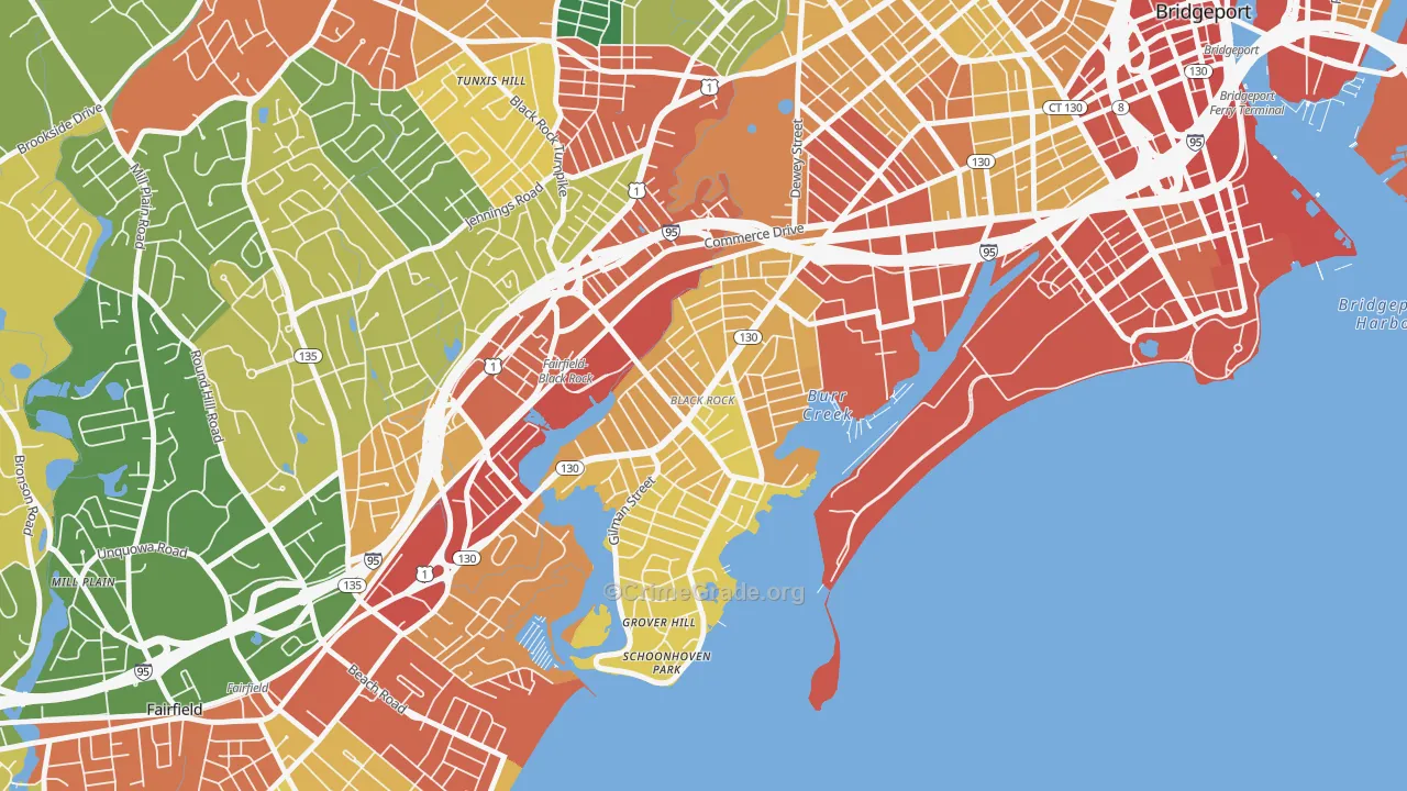 Black Rock, Bridgeport, CT Map of Burglary Rates