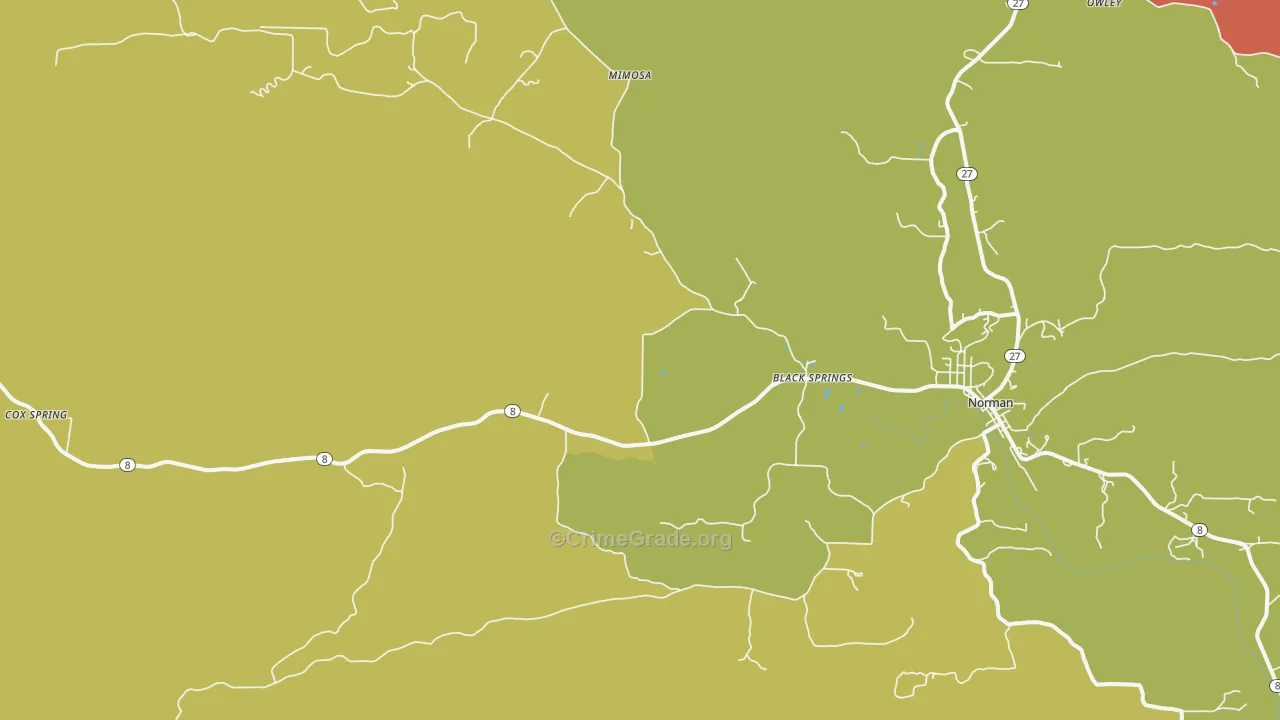 Black Springs, AR Map of Burglary Rates