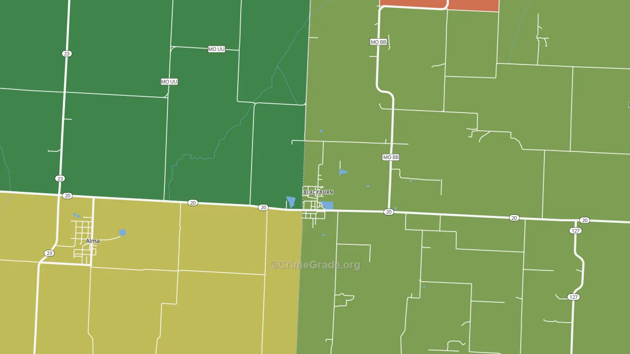 Blackburn, MO Map of Burglary Rates