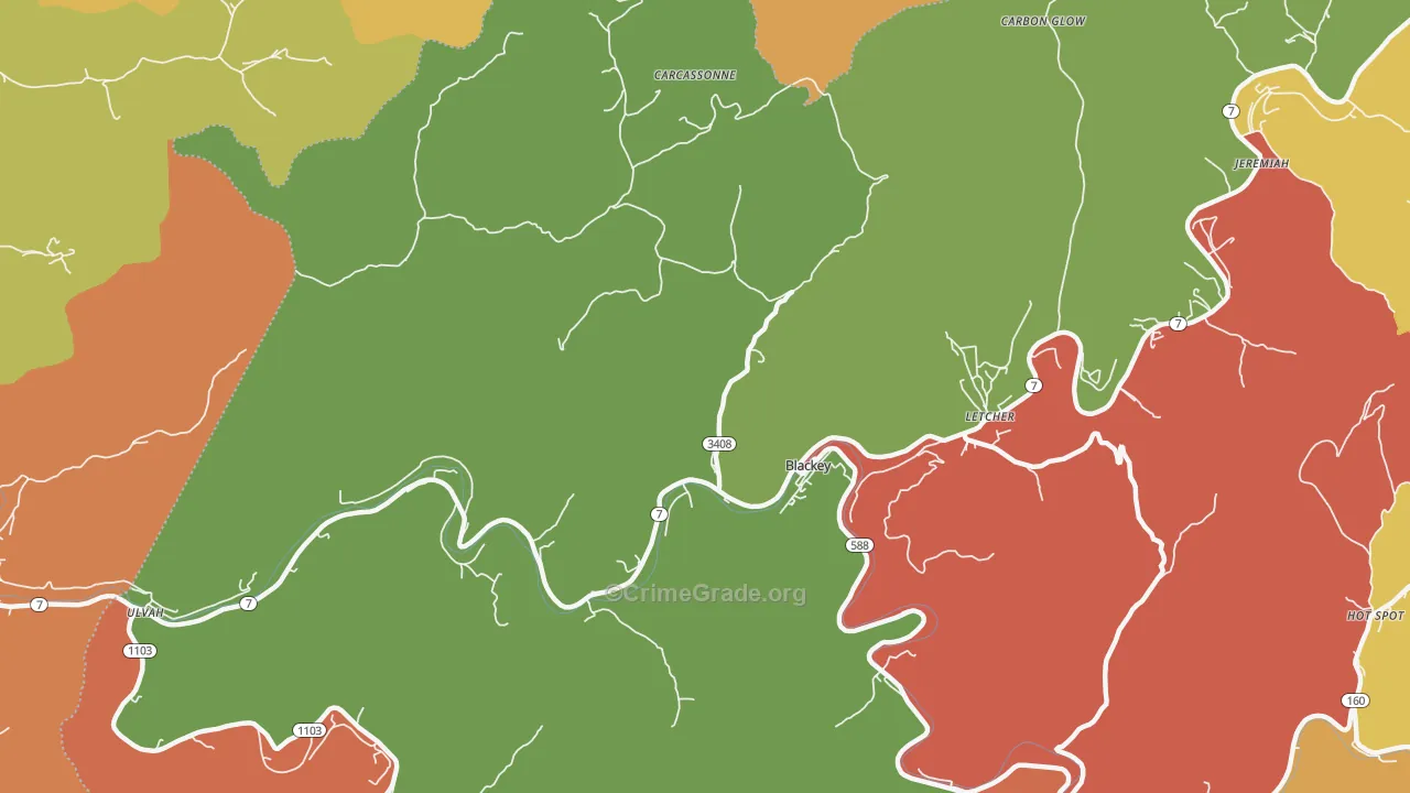 Blackey, KY Map of Burglary Rates
