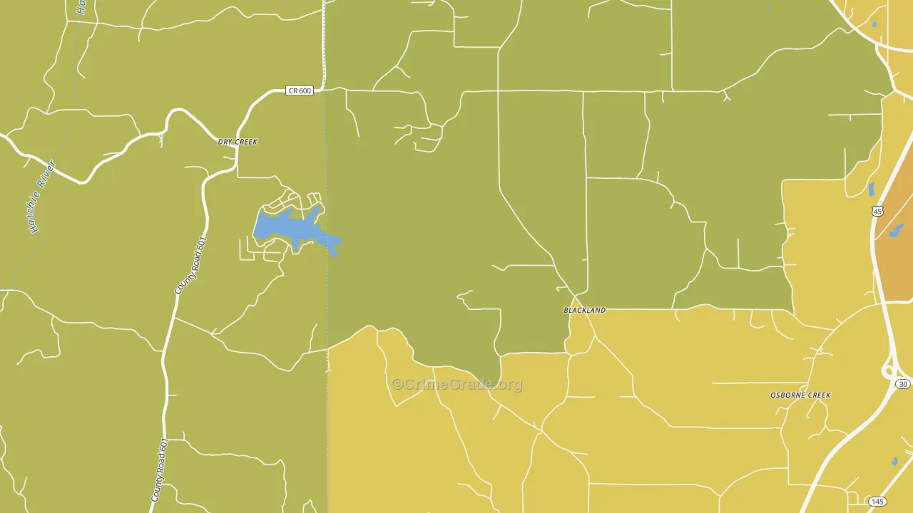 Blackland, MS Map of Burglary Rates