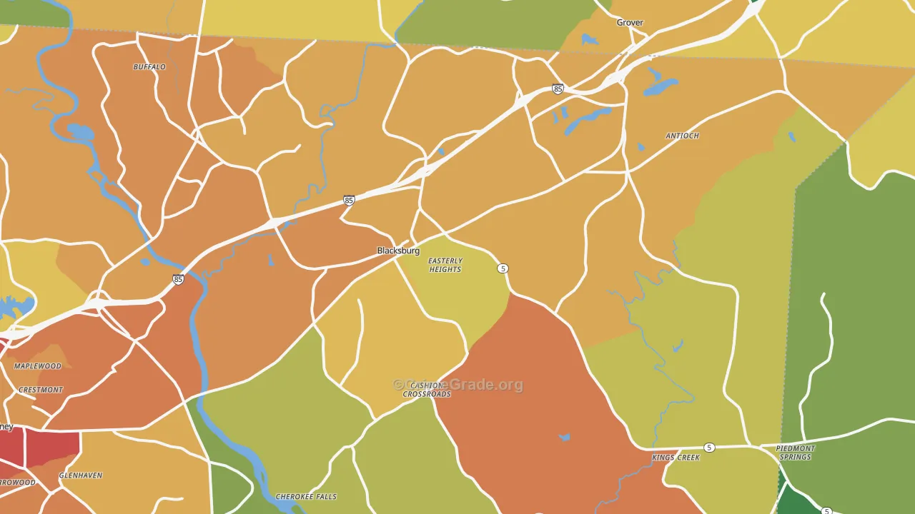Blacksburg, SC Map of Burglary Rates
