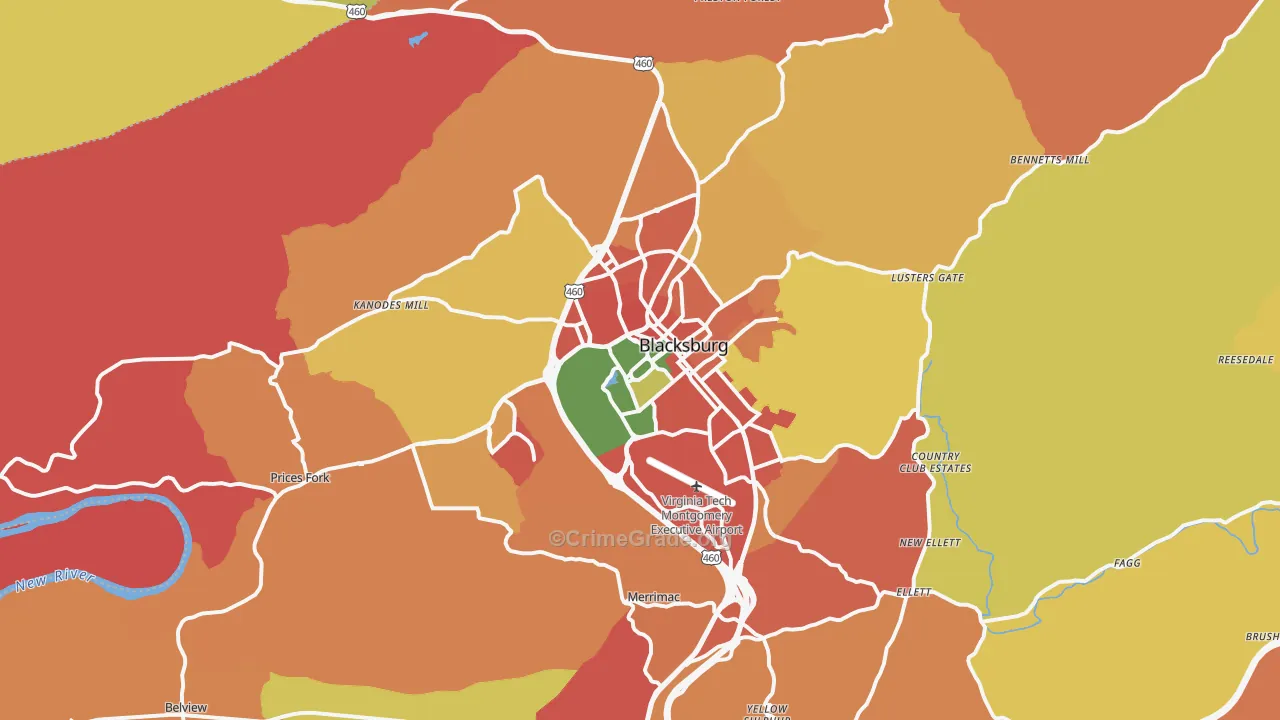 Blacksburg, VA Map of Burglary Rates