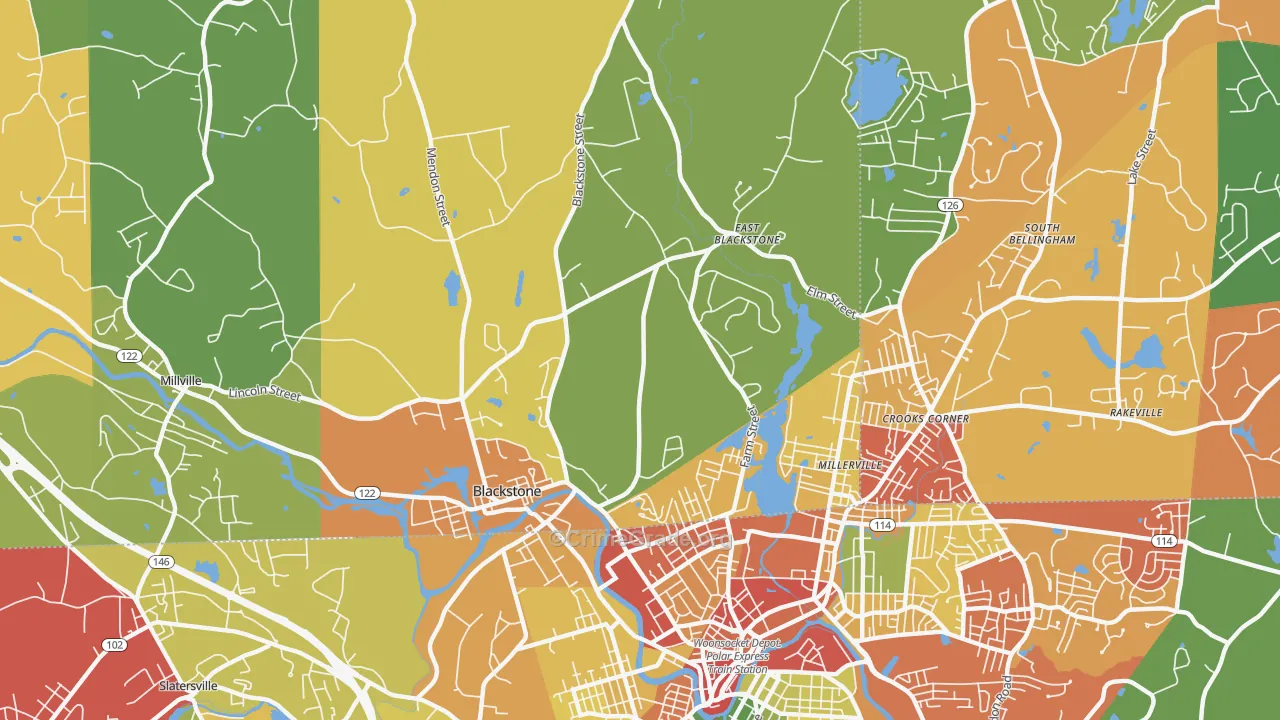 Blackstone, MA Map of Burglary Rates