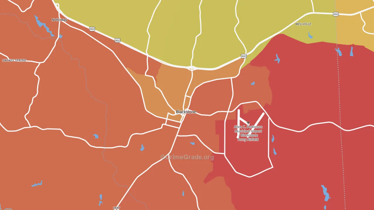 Blackstone, VA Map of Burglary Rates