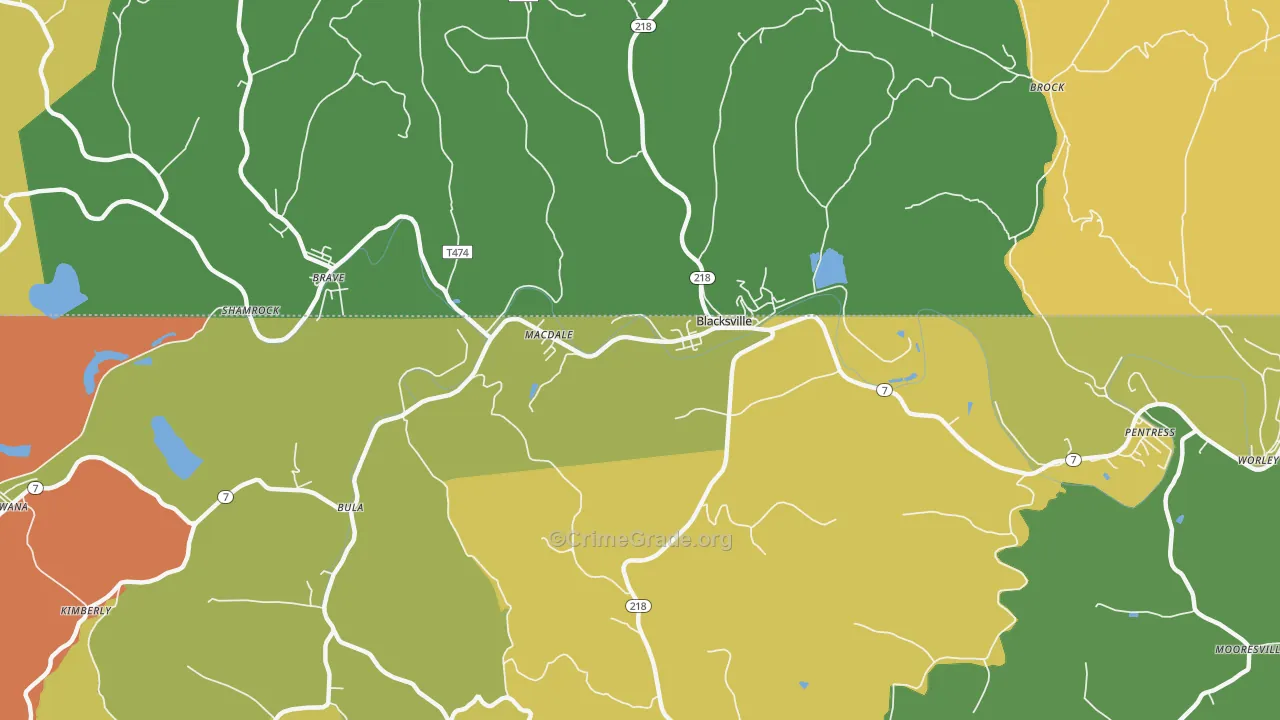 Blacksville, WV Map of Burglary Rates