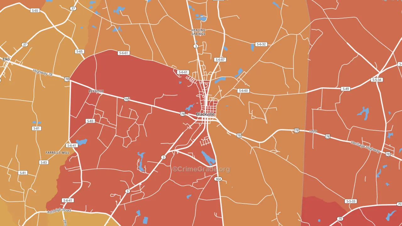 Blackville, SC Map of Burglary Rates