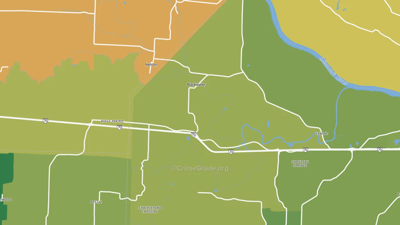 Blackwater, MO Map of Burglary Rates