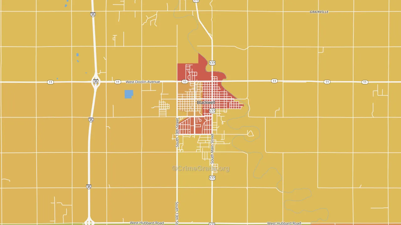 Blackwell, OK Map of Burglary Rates