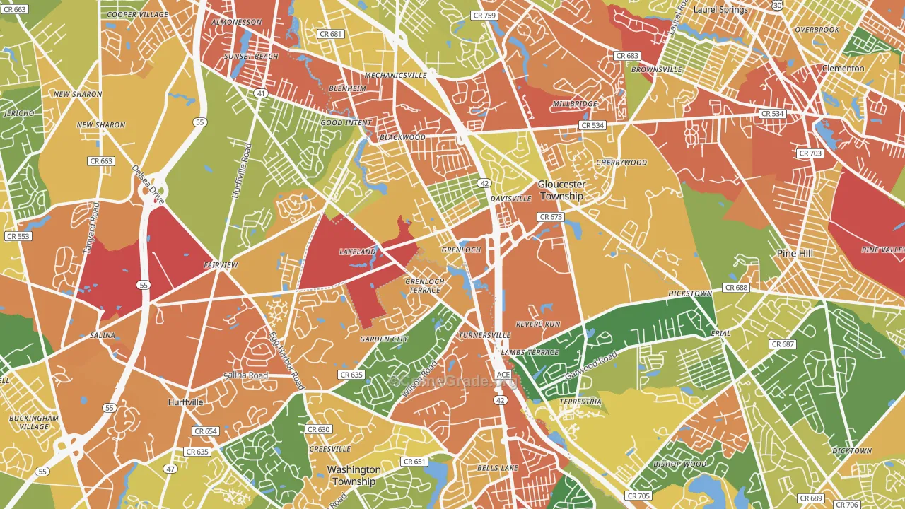 Blackwood, NJ Map of Burglary Rates