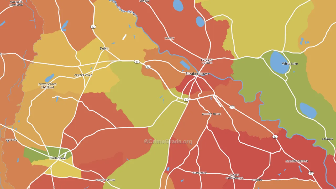 Bladen County, NC Map of Burglary Rates