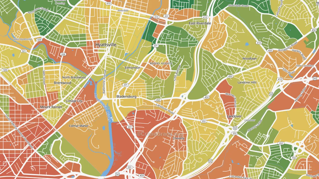 Bladensburg, MD Map of Burglary Rates