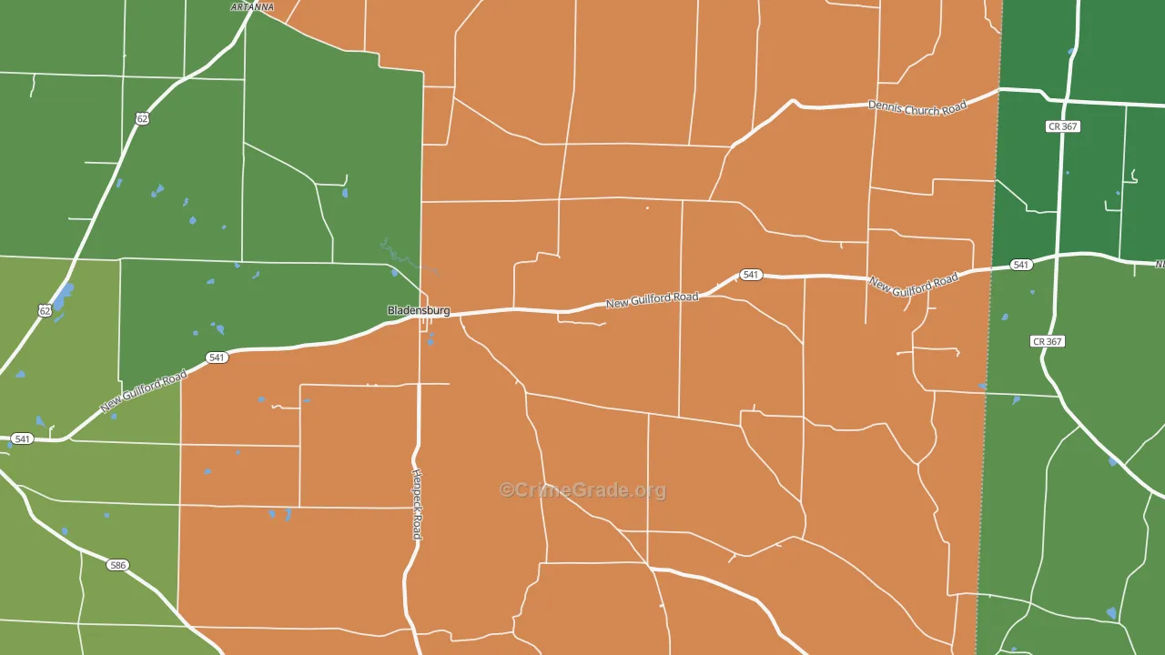 Bladensburg, OH Map of Burglary Rates
