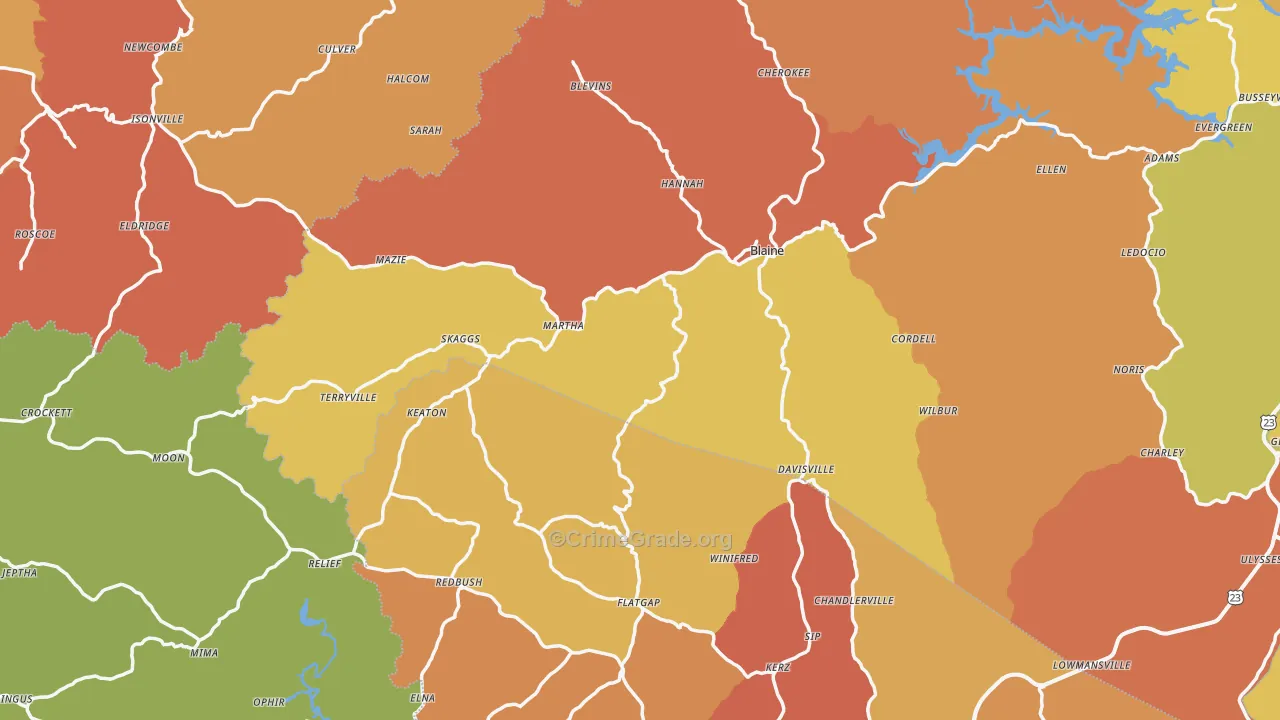 Blaine, KY Map of Burglary Rates