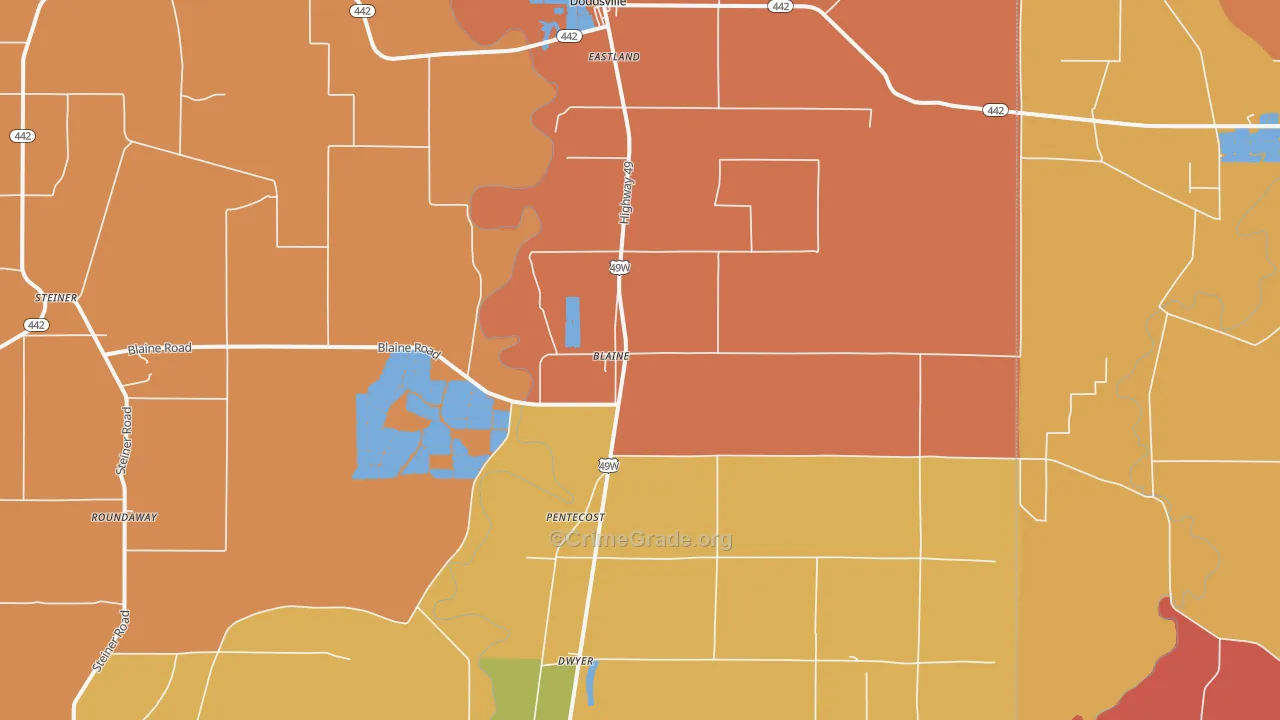 Blaine, MS Map of Burglary Rates