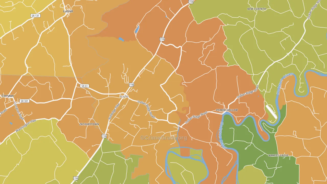 Blaine, TN Map of Burglary Rates