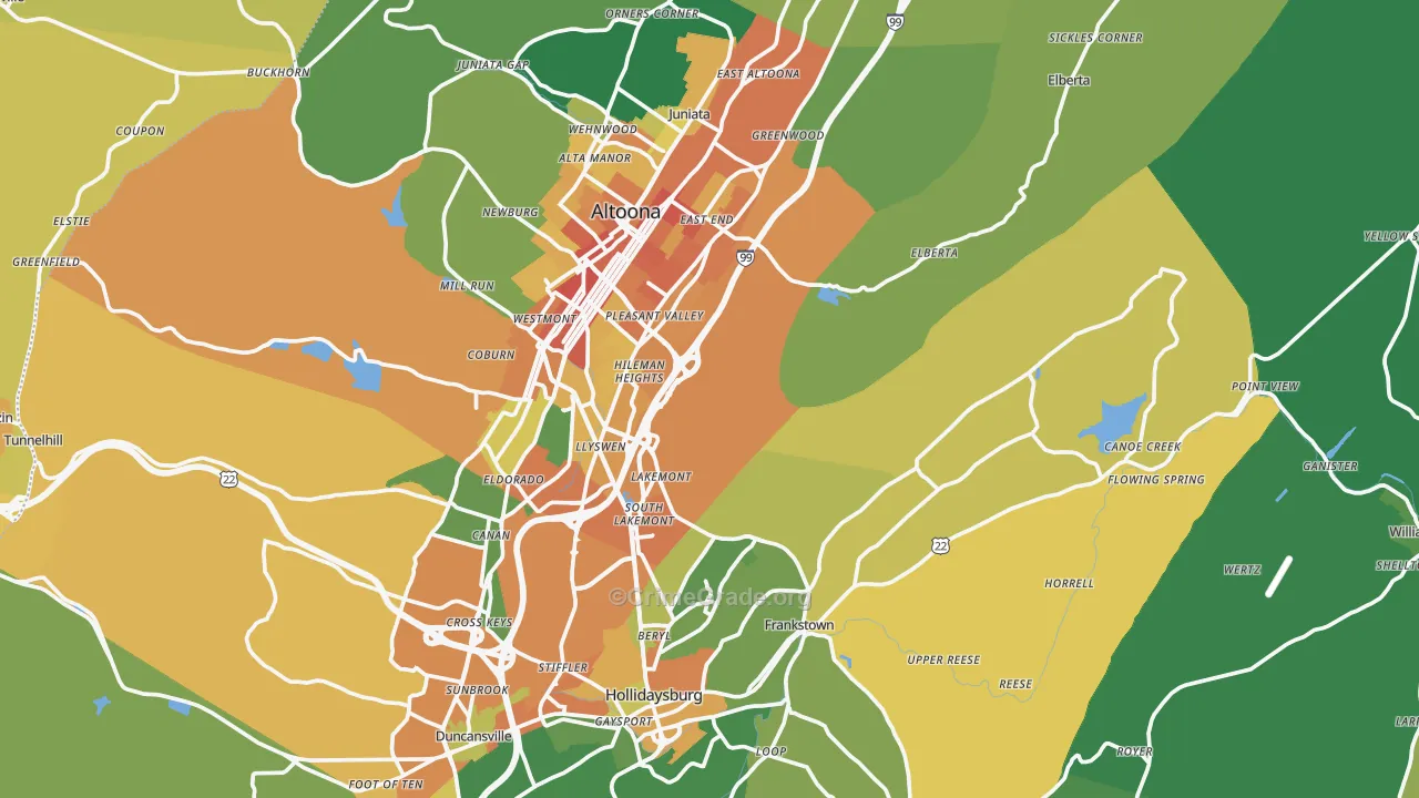Blair County, PA Map of Burglary Rates