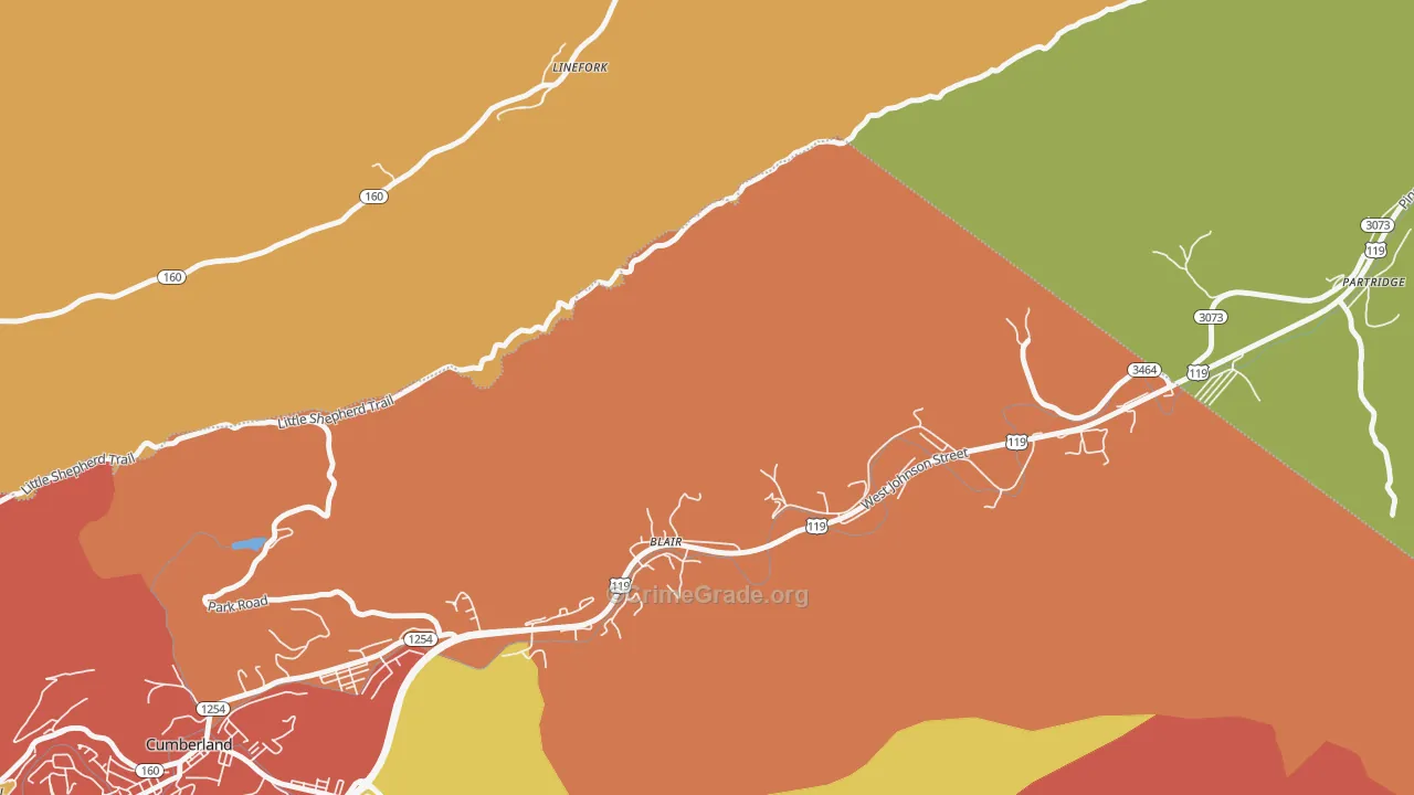 Blair, KY Map of Burglary Rates