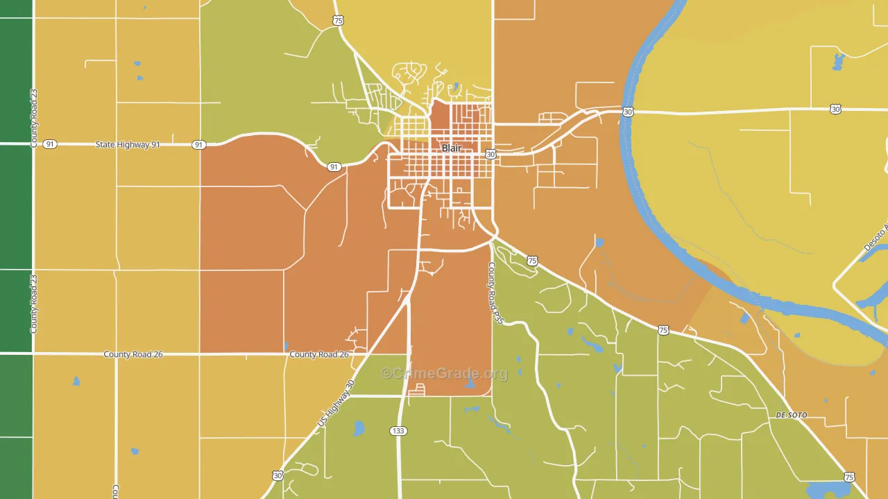 Blair, NE Map of Burglary Rates