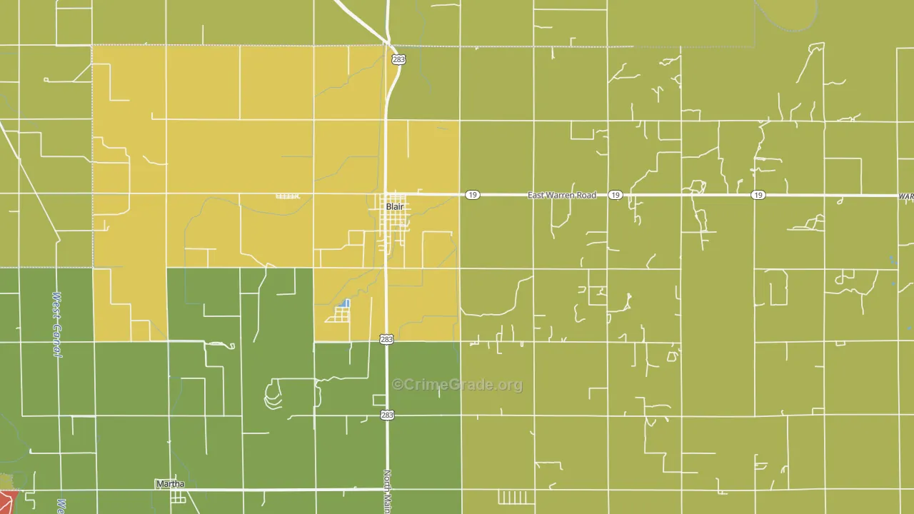 Blair, OK Map of Burglary Rates