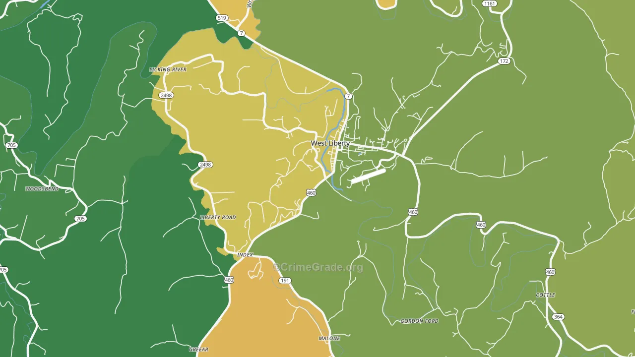 Blairs Mill, KY Map of Burglary Rates